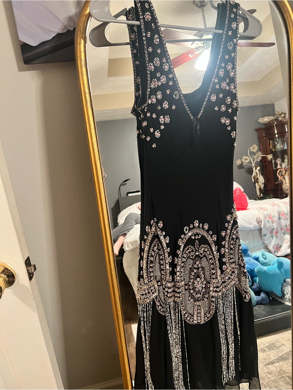 Sue Wong Black Beaded Fringe Evening Dress - Picture 2 of 3